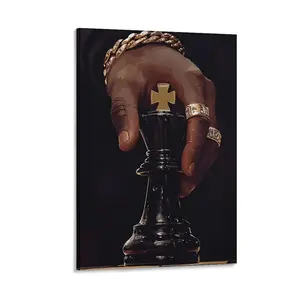 Chess King Black Art Poster, Minimalist Black Man Print