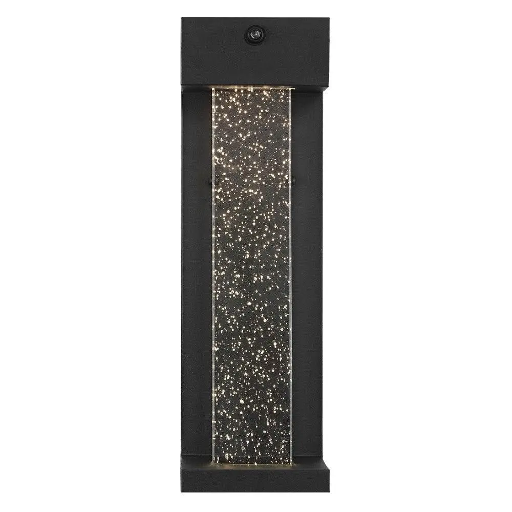 JONATHAN Y Miranda 16 Inches High Modern Industrial Black Metal Frame Iron-Glass Seeded Crystal Outdoor Sconce, Dusk-to-Dawn Sensor, Integrated LED, Patio Lighting, Home Decor Lighting, LED Ambient Light, None