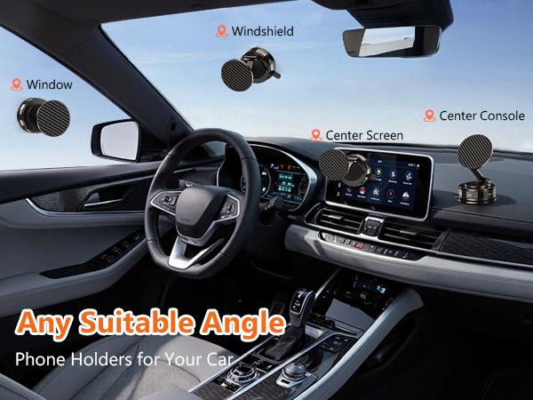 PUTARE Vacuum Magnetic Car Phone Holder Compatible with MagSafe, 360° Rotating Ultra-Strong Suction Cup Mount for Car/Vlog Shooting, Windshield/Dashboard/Wall Stand for All Phone Models, Carbon Fiber Coffee