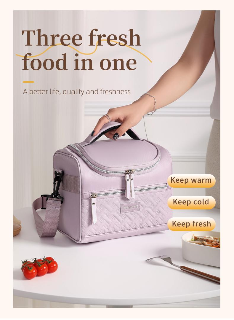 2.11gal Durable Oxford Cloth Lunch Bag, Aluminum Foil Insulated Lunch Bag with Zippered Compartments and Adjustable Shoulder Strap - Simple Everyday Use Bag