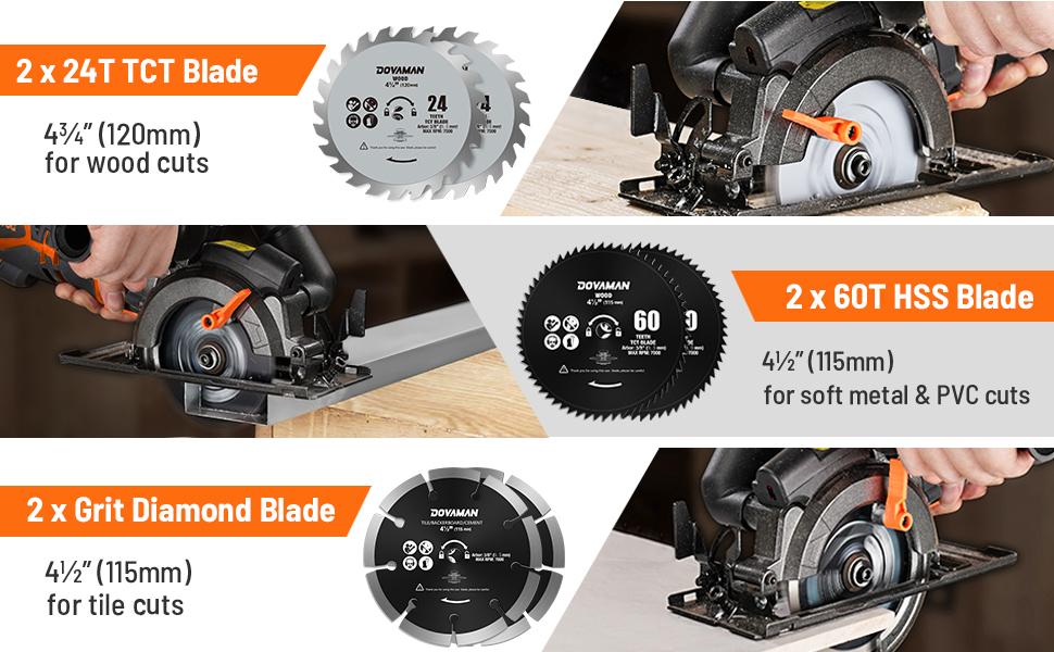 DOVAMAN Circular Saw, 5.8A 4-1/2" w/Laser, Auxiliary Handle, 6 Saw Blades(4½", 4¾") Max Cutting Depth 1-11/16", Wood, Soft Metal, Plastic, Tile-MCS01A DOVAMAN Circular Saw, 5.8A 4-1/2" w/Laser, Auxiliary Handle, 6 Saw Blades(4½", 4¾") Max Cutting Depth 1-11/16", Wood, Soft Metal, Plastic, Tile-MCS01A