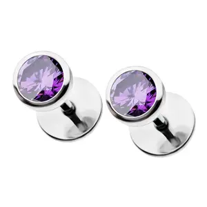 ComfyEarrings Amethyst CZ Earrings – Secure Screw-On Flat Back Nap Earrings for 24/7 wear, 316L Surgical-Grade Stainless Steel