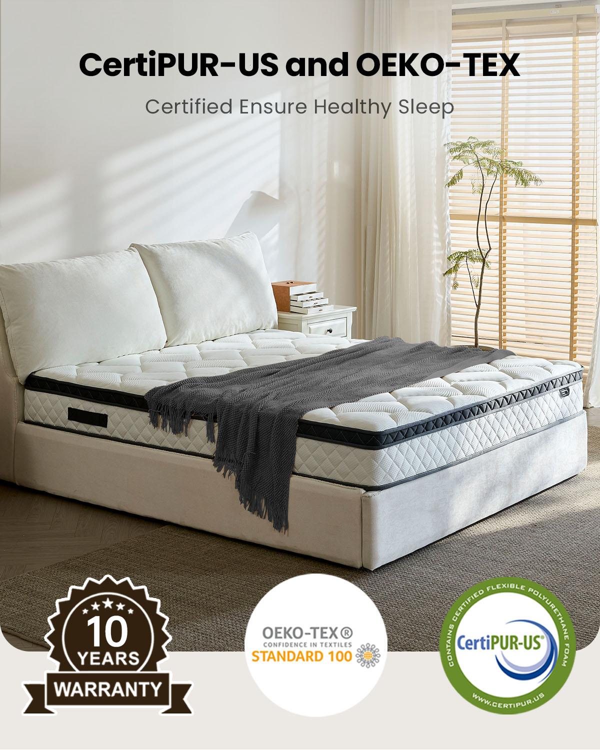 Bezzze 10-12 Inch Hybrid Queen Size Mattress in a Box Memory Foam & Pocket Coils for Back Pain Relief Medium Firm Cool Sleep CertiPUR-US Certified Easy Setup