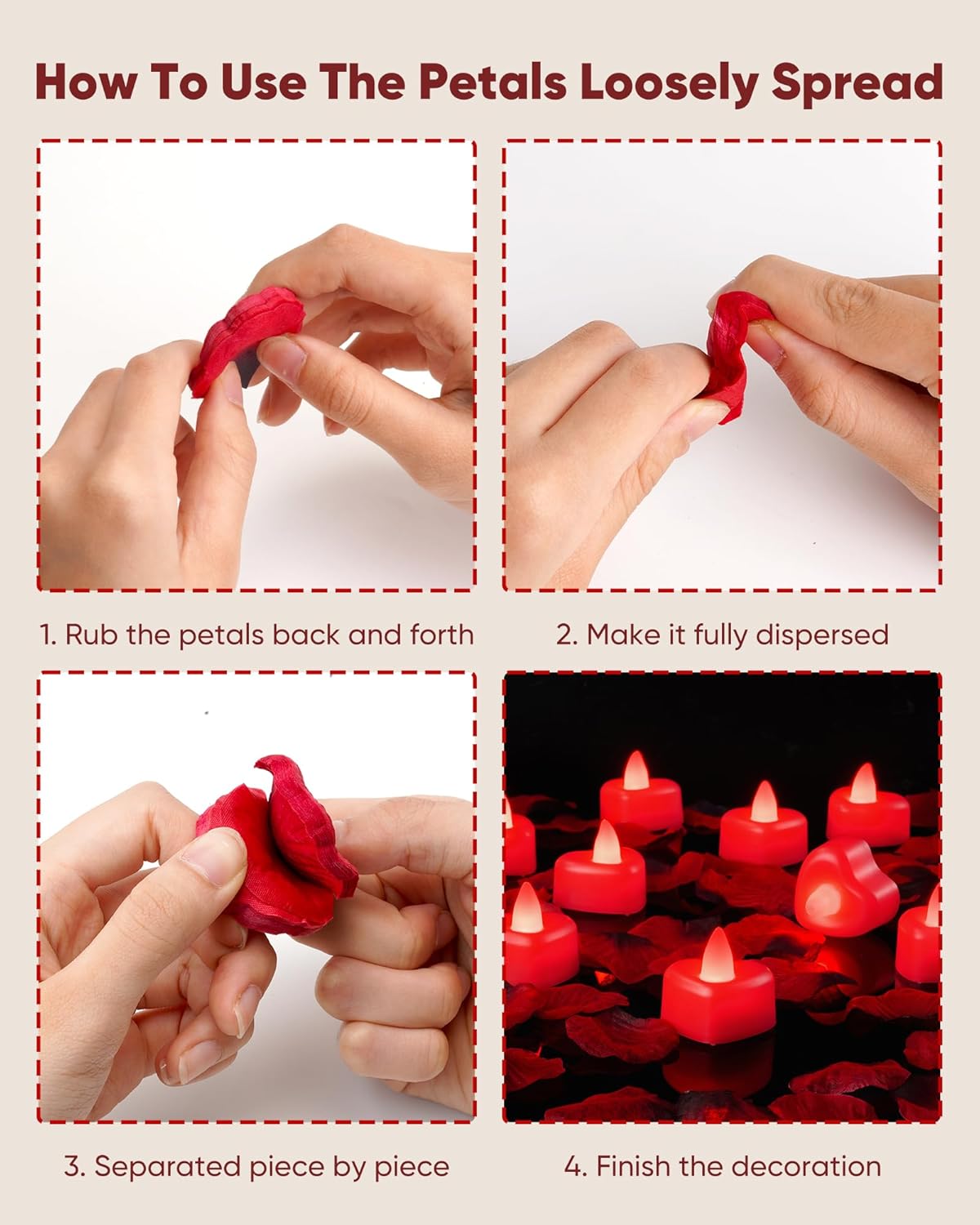 2000 Pieces Red Artificial Rose Petals with 24 Red Heart LED Tea Lights, Rose Petals and Candles Set for Proposal, Anniversary, Romantic Night, Valentine's Day Kit Wedding Decor 2000 Pieces Red Artificial Rose Petals with 24 Red Heart LED Tea Lights, Rose Petals and Candles Set for Proposal, Anniversary, Romantic Night, Valentine's Day Kit Wedding Decor