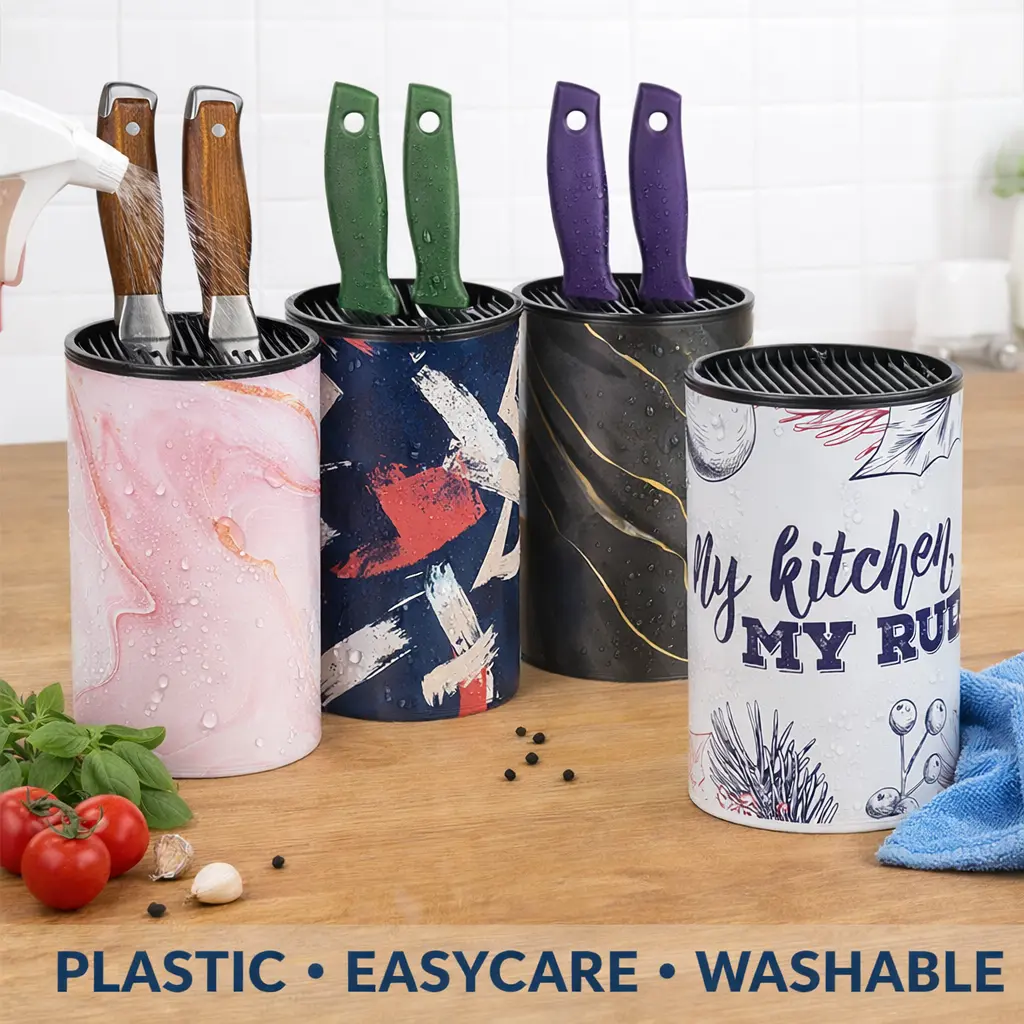 Kitchen Knife Stand – Countertop Knife Holder Organizer, Space Saving Knife Storage Block – Black, Pink, Blue, White