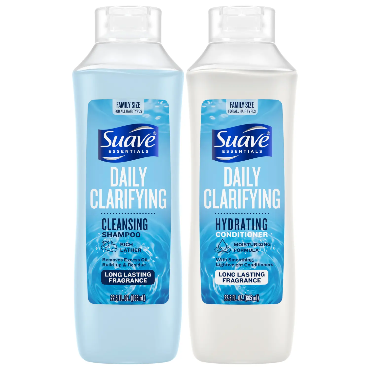 Suave Essentials Daily Clarifying Shampoo & Conditioner, Family-Size Duo for All Hair Types Haircare Lightweight
