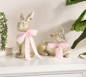 S/2 Decorative Champagne Bunnies with Ribbon by Kim Gravel