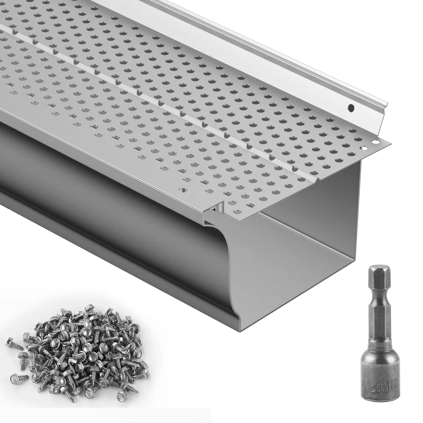【SummerFinds】VEVOR Gutter Guard,  5 inch Width, Aluminum Leaf Filter DIY Gutter Cover, 26 PCS 104 ft Total Length, 0.157'' Hole Diameter & 0.02'' Thick Raptor Gutter Guards Fits Any Roof or Gutter Type