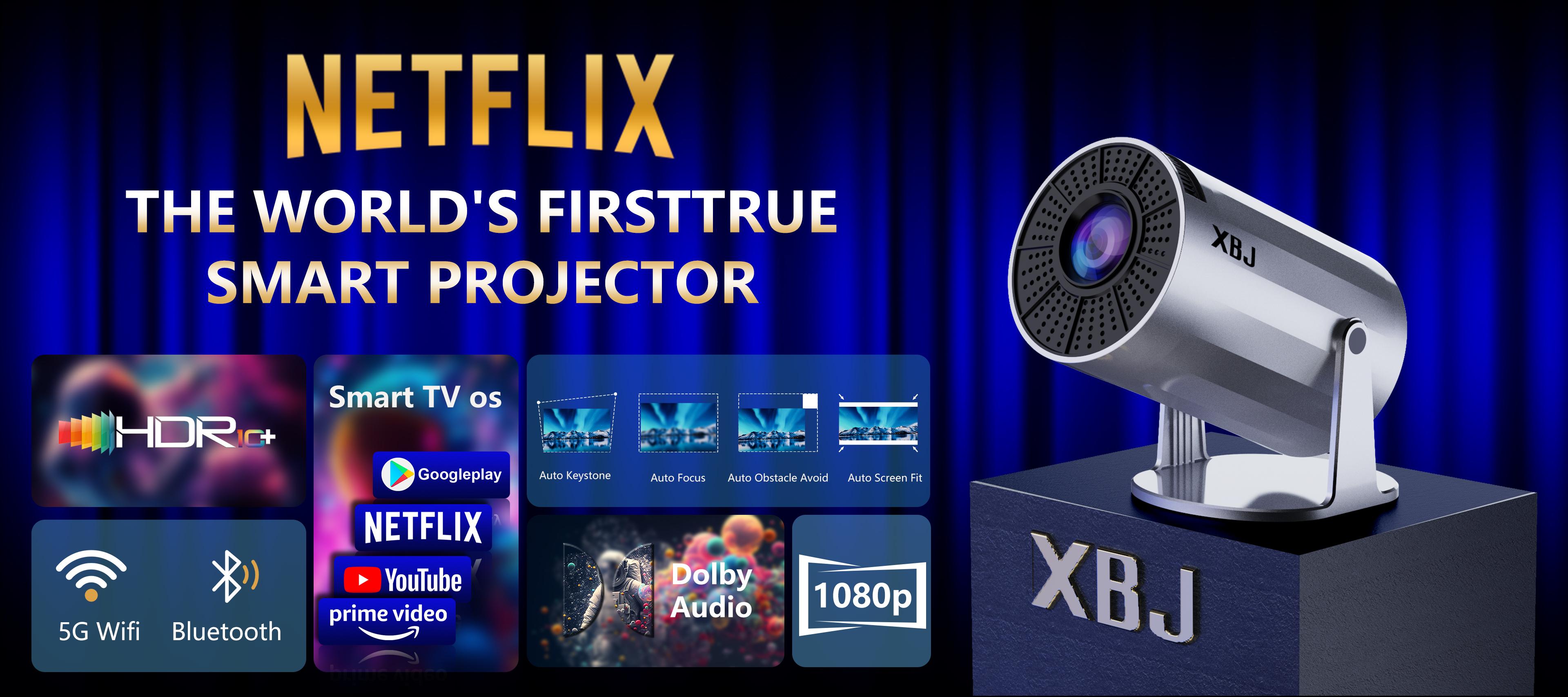 XBJ Mini Portable Projector with Wifi and BT5, 4K Support, Auto Keystone Adjustment, Pneumatic Mouse Remote Control for Outdoor/Bedroom Audio Watch Black Friday