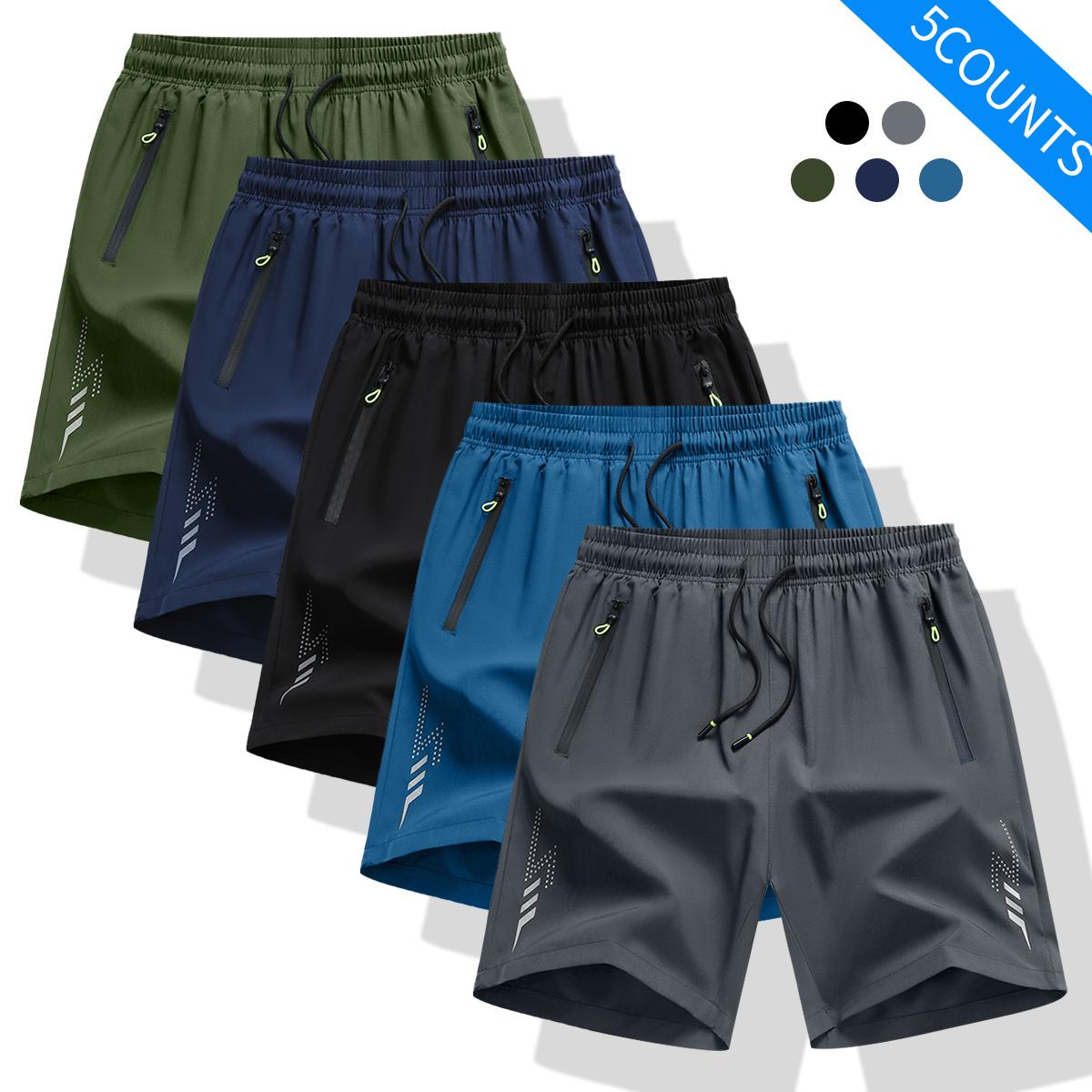5 Piece Men's Multi - Color Drawstring Waist Shorts - Summer Loose Casual Elastic Waist with Pockets. Lightweight Breathable Fabric, Ideal for Daily Wear, Beach & Outdoor Activities. Stylish Solid Color Shorts for Men Menswear Menswear Day
