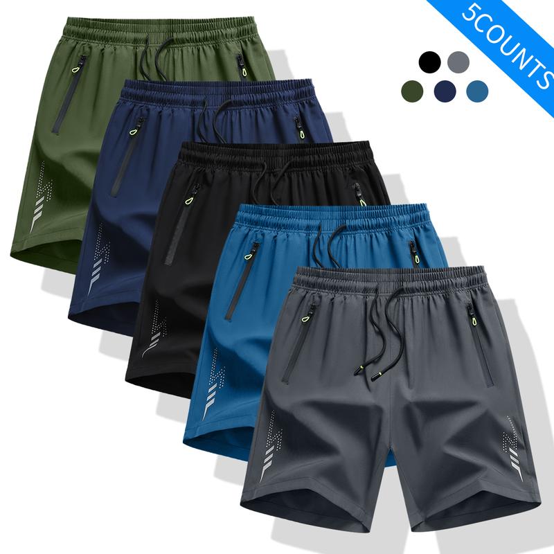 5 Piece Men's Multi - Color Drawstring Waist Shorts - Summer Loose Casual Elastic Waist with Pockets. Lightweight Breathable Fabric, Ideal for Daily Wear, Beach & Outdoor Activities. Stylish Solid Color Shorts for Men Menswear Menswear Day