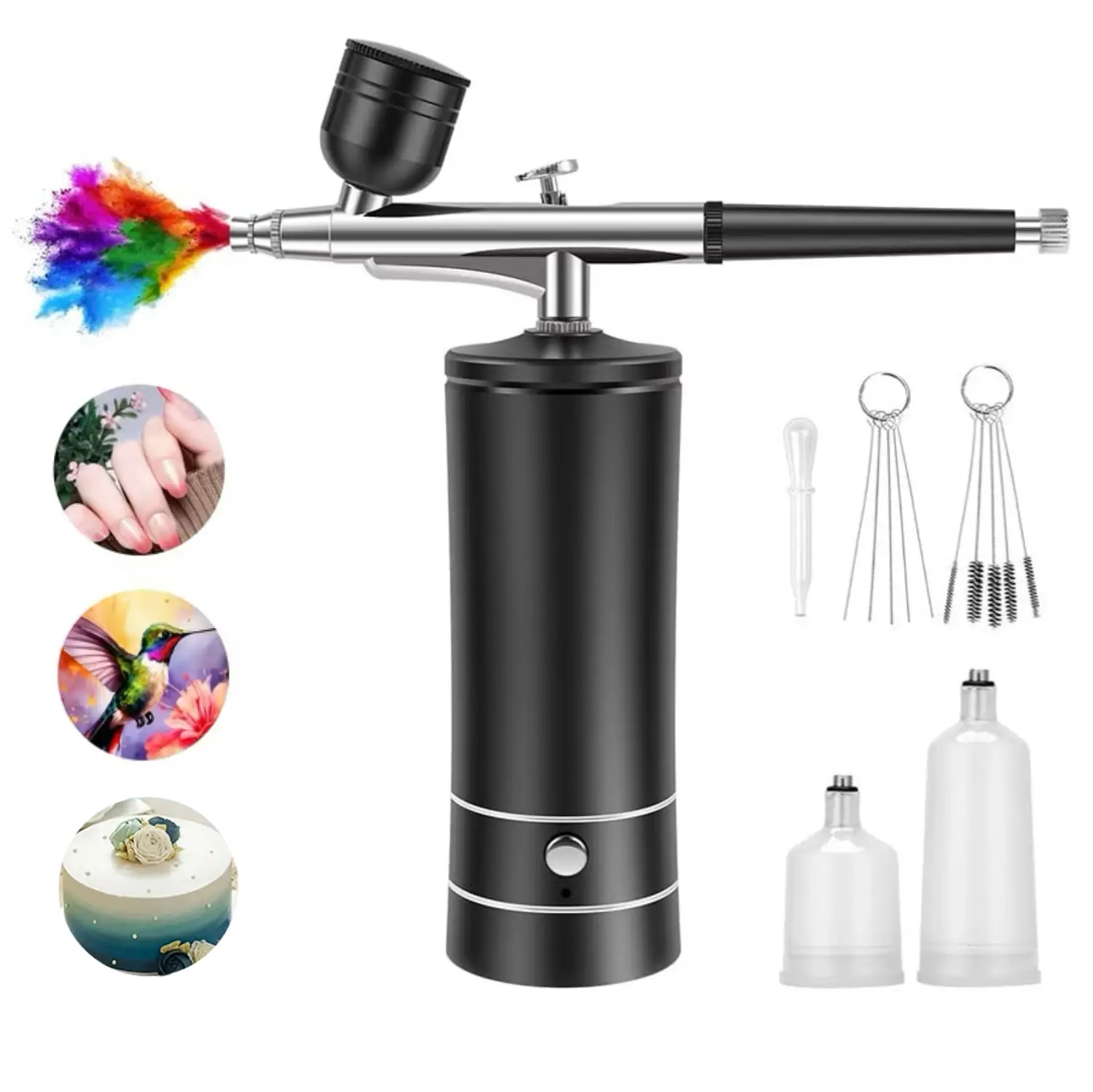 Rechargeable Cordless Airbrush Kit with Compressor, Handheld Gun with 3 Adjustable Speeds and 0.3mm Nozzle for Makeup Art, Nail Painting
