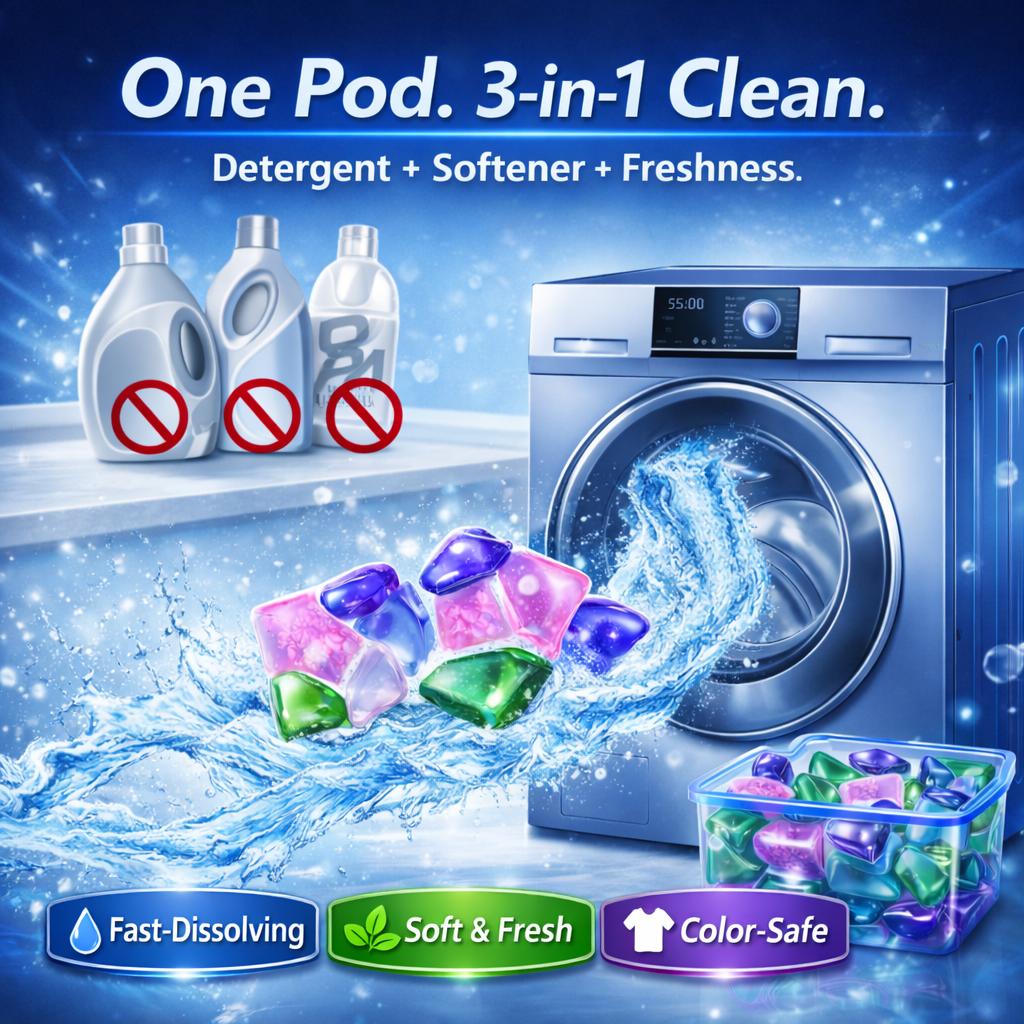 5-in-1 Laundry Detergent Pods (50 Count) with Coconut Sea Breeze Scent Booster – Toss & Wash Heavy Duty Stain Remover Pods