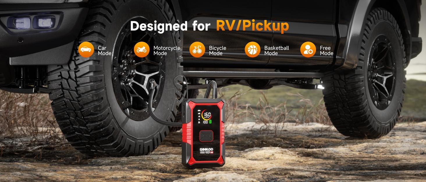 GOOLOO A5 Jump Starter with Air Compressor, 4000A Car Battery Jump Starter (All Gas/10.0L Diesel) with 160PSI Tire Inflator Auto-Off, 45W Output Power Bank, 12V Jump Box Car Jumper Starter Portable