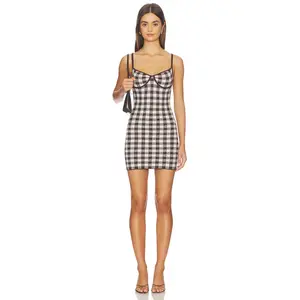 MAJORELLE Aubreigh Knit Mini Dress in Brown & White Gingham