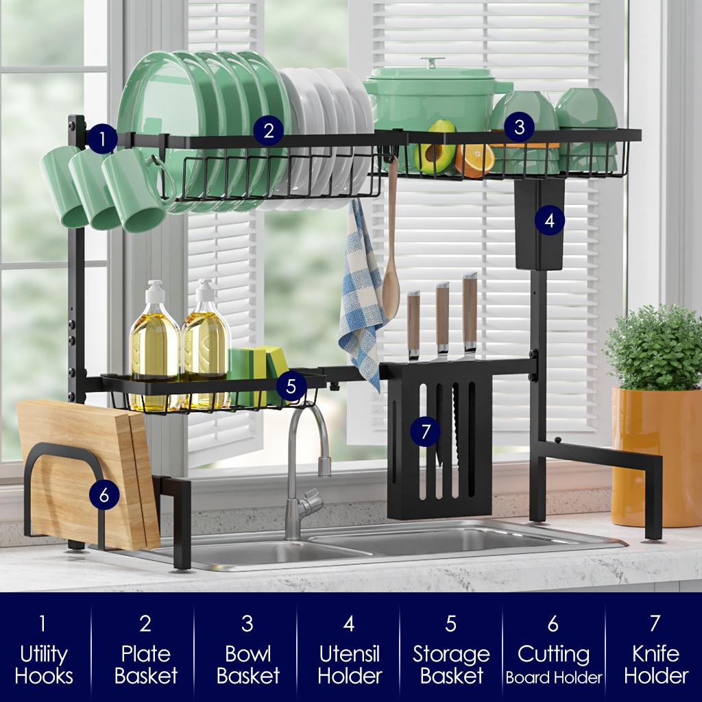 Dish Drying Rack for Kitchen Counter Large Capacity Sink Organizer with Cutlery Holder Easy Clean, Modern Home Essential