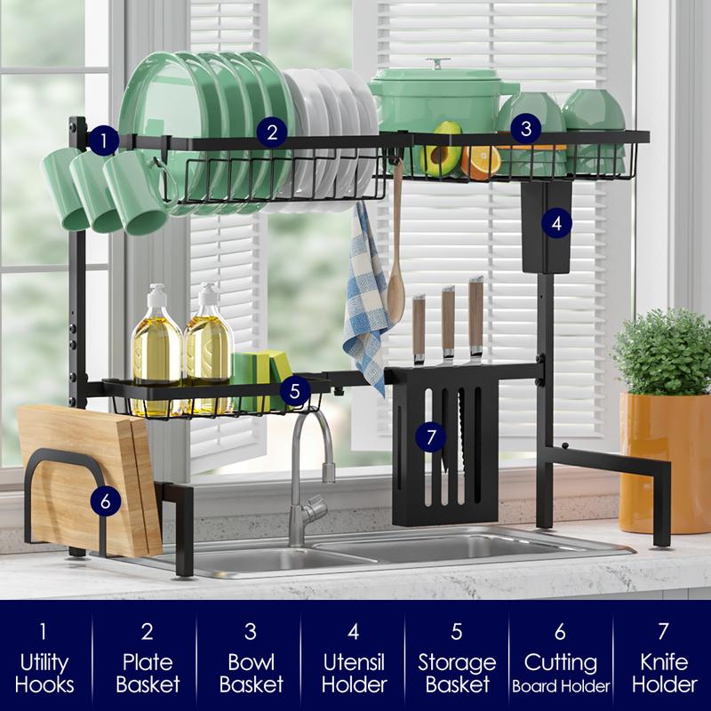 Dish Drying Rack for Kitchen Counter Large Capacity Sink Organizer with Cutlery Holder Easy Clean, Modern Home Essential