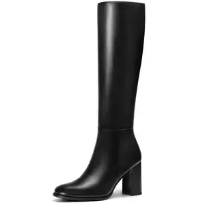 【Valentine's Day Gift】Knee High Boots for Women - Round Toe Chunky Heel Tall Boots with Side Zip, Stylish and Versatile Fashion Footwear Comfort Parent Fallfashion Heeled Booties Girl