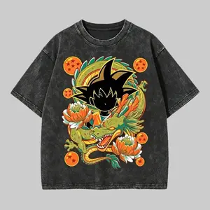 Vintage Oversized Graphic Tee Men Women, Acid Wash Oriental Dragon Floral T-Shirt, Grunge Aesthetic Y2K Streetwear Graphic Shirt, Heavyweight Boxy Fit Tee