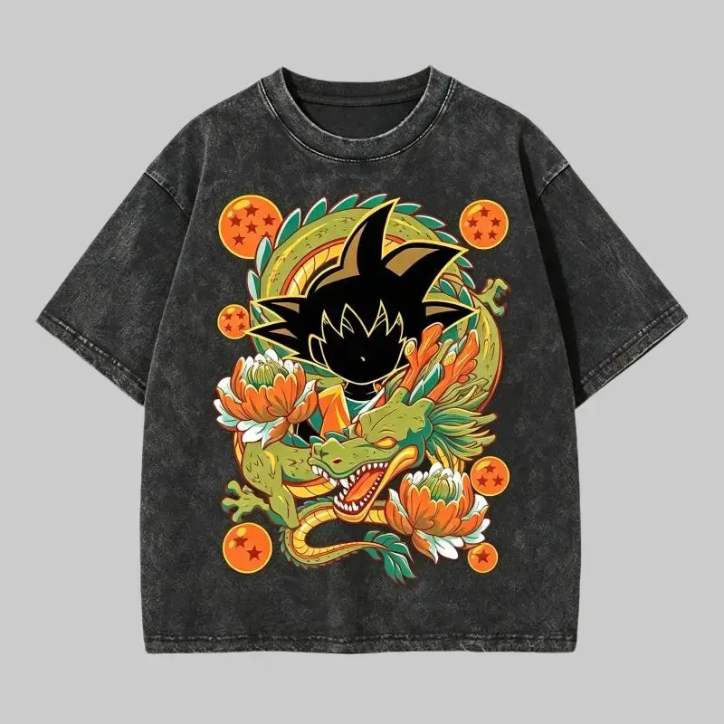 Vintage Oversized Graphic Tee Men Women, Acid Wash Oriental Dragon Floral T-Shirt, Grunge Aesthetic Y2K Streetwear Graphic Shirt, Heavyweight Boxy Fit Tee