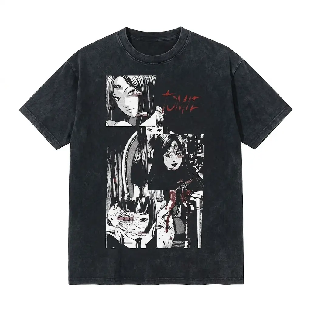 Tomie Junji Ito Manga Panels Graphic T-Shirt Vintage Acid Wash Oversized Horror Tee