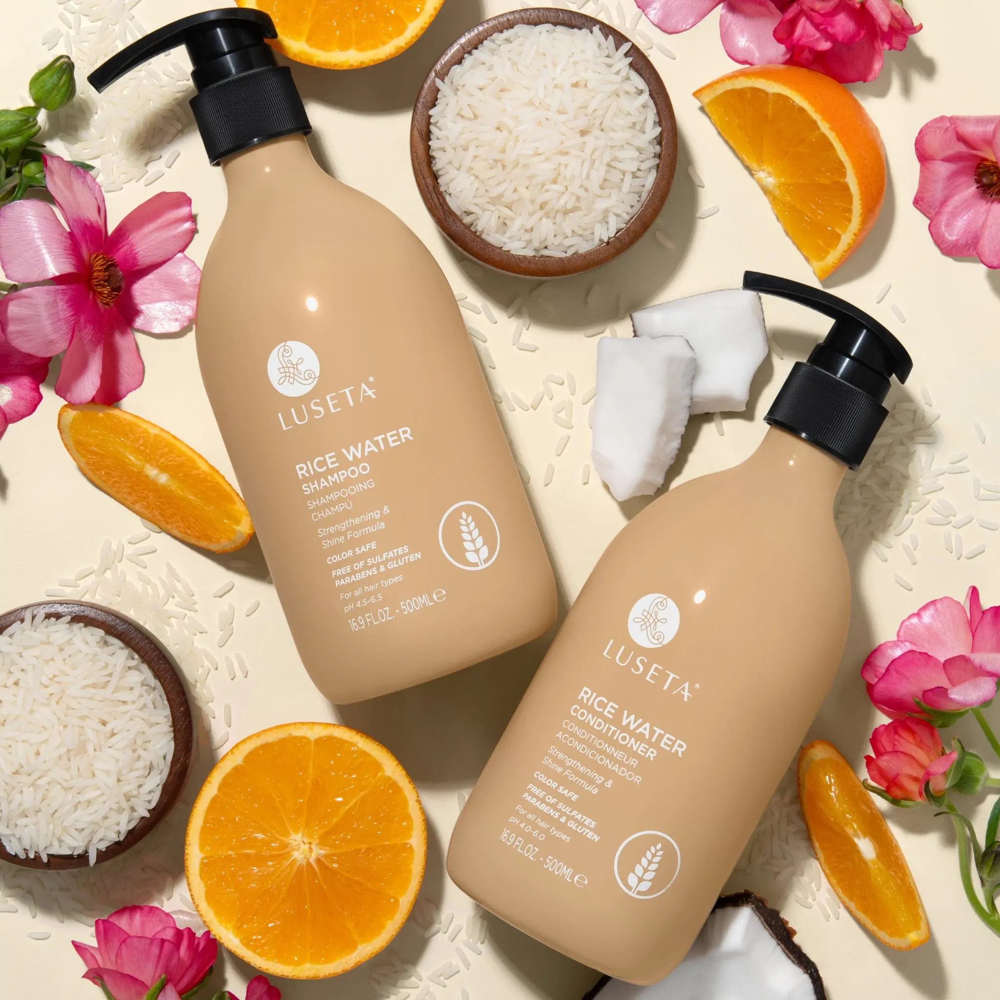 Luseta Rice Water Shampoo and conditioner Set Strengthening & Nourishing Revitalizes Shine for All Hair Types Hydrating & Frizz Control for Women and Men 2x16.9oz