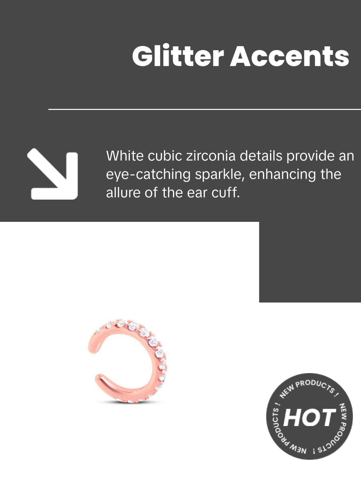 Single Glitter Ear Cuff - Simple Design with Glitter Accents, Ideal for Everyday Wear 925 sterling silver