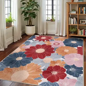 GENIMO Area Rug, Machine Washable, Non Slip Vintage Indoor Rug, Low Pile Lightweight Chenille Print Rug for Bedroom, Dining Room, Home Office