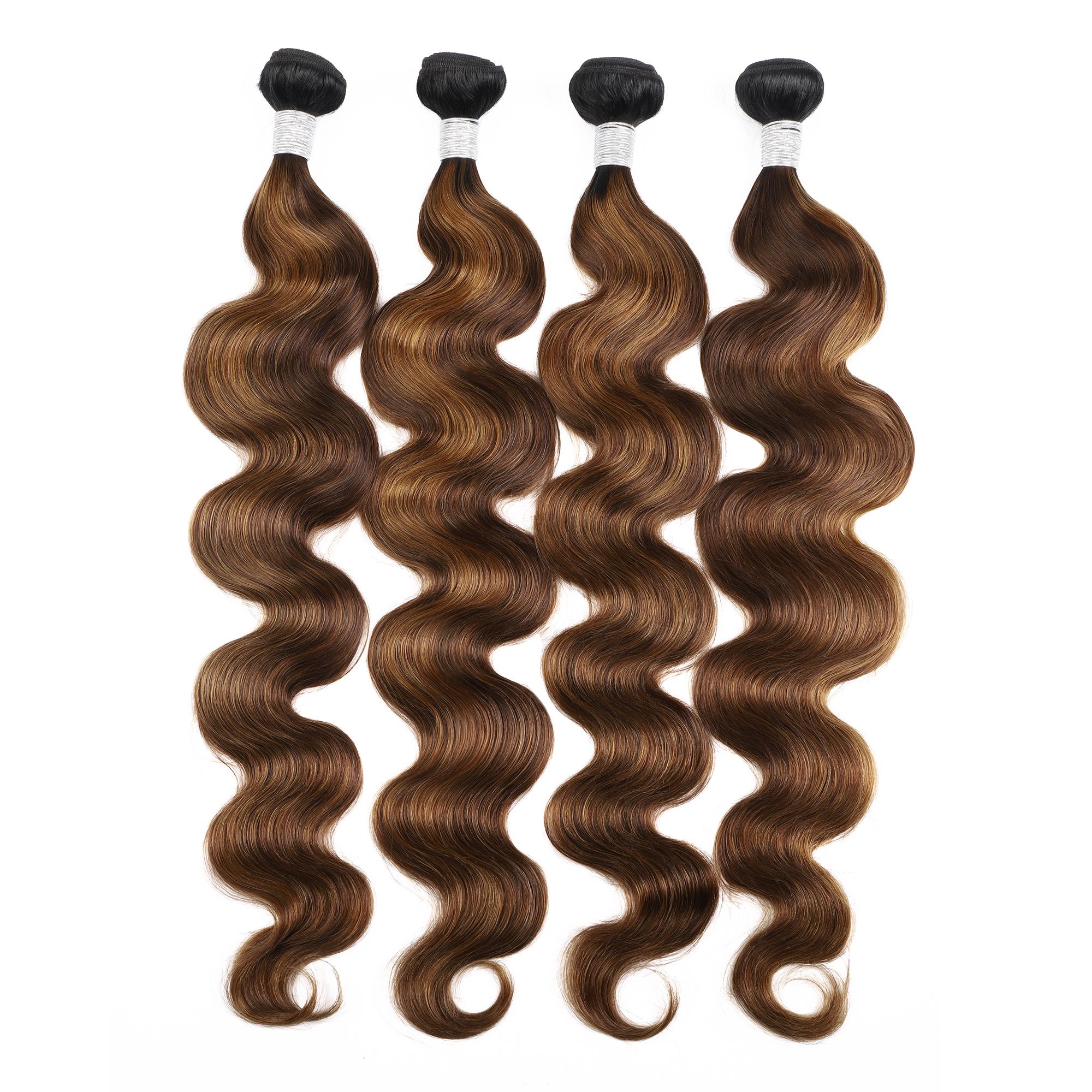 Ombre Brown Highlight Body Wave Human Hair Weave Sew in 1 3 4 Bundles Brazilian Remy Hair Dark Root Blonde Human Hair Weaves Extension Piano Color
