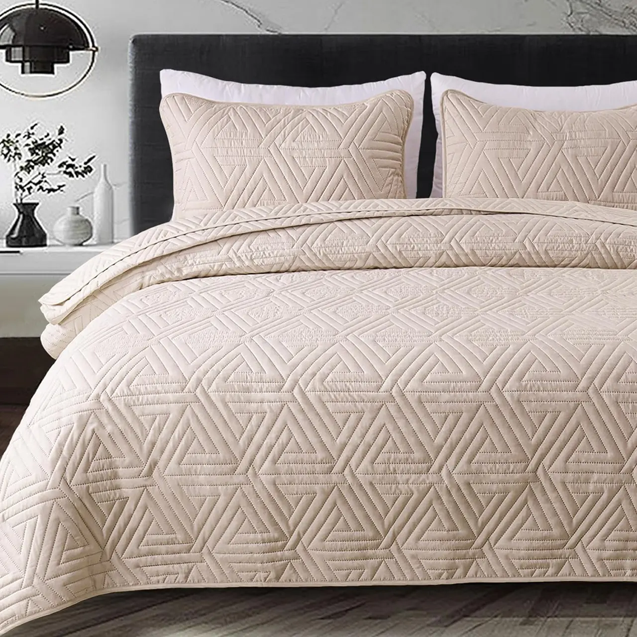 【backtoschoolday】Whale Flotilla Soft Quilt Set for All Seasons,Ultrasonic Geometric Bedding Set, Lightweight Reversible Bedspread, Coverlet, Bed Cover with Pillow Shams