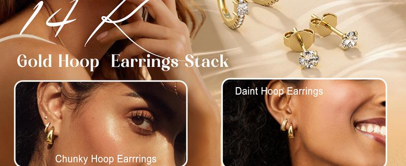 ORAZIO 14K Gold Plated Hypoallergenic Chunky Huggie Hoop Earrings for Women Non Tarnish Stainless Steel Cartilage Jewelry Trendy Stackable Earring Set
