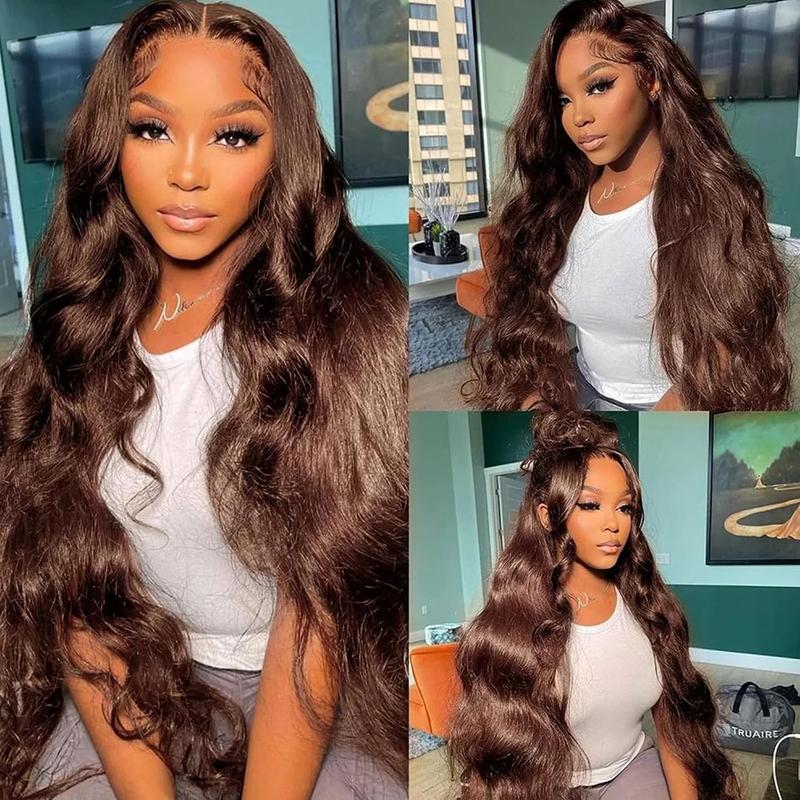 Chocolate Brown Lace Front Wig Human Hair Body Wave 13X6 HD Lace Frontal Wigs Pre Plucked 4# Brown Colored Human Hair Wigs For Women 180% Density