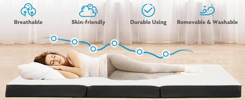 Tri-fold Memory Foam Mattress -Portable Foldable Mat, Collapsible and Washable Cover with CertiPUR-US Certified, for Travel & Camping & Yoga mattress
