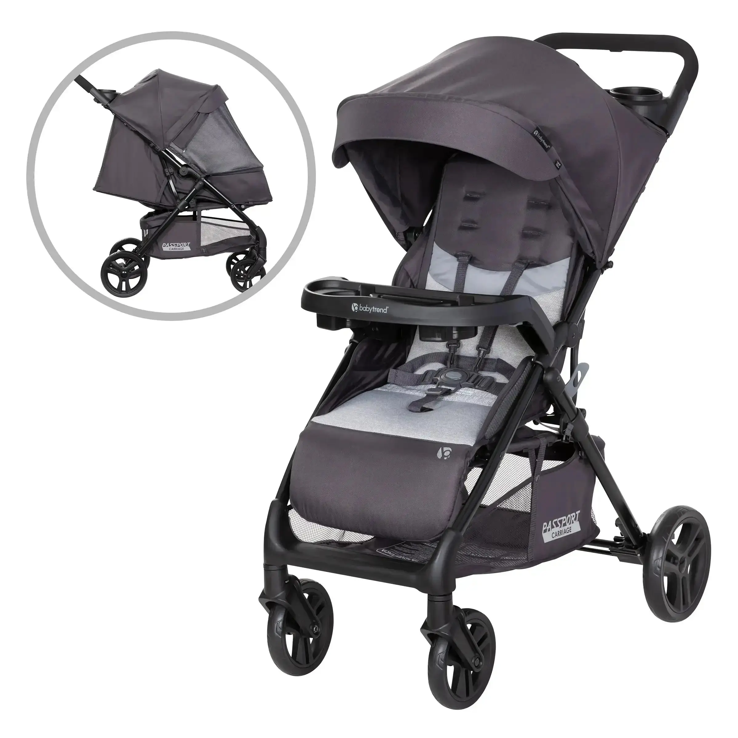Baby Trend® Passport® Carriage Stroller w/ Comfort Cabin Full Zip Up Sun Protection Canopy & Large Storage Basket