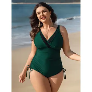 【Tummy control】BLOOMCHIC Plus Size Drawstring Side Surplice Neck Adjustable One-Piece Swimsuit [M-6X] 2026 Summer Vibes Swimweek