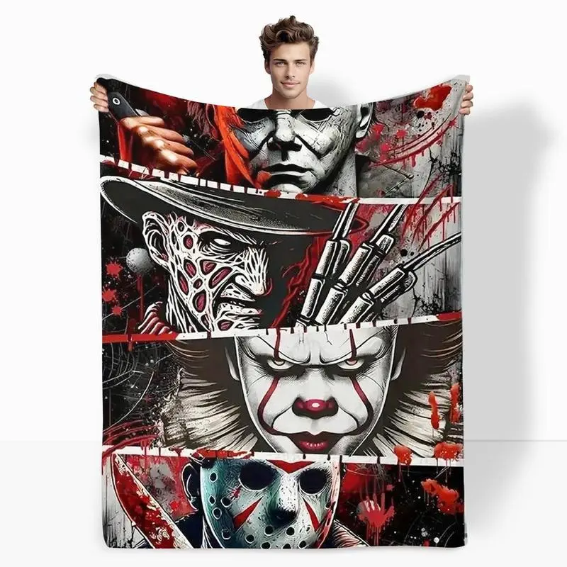 Horror Movie Halloween Theme Cozy Warm Decorative Blanket - Soft Home Decor Blanket for Home Office, Hiking, Gifting, Home Decor Blankets