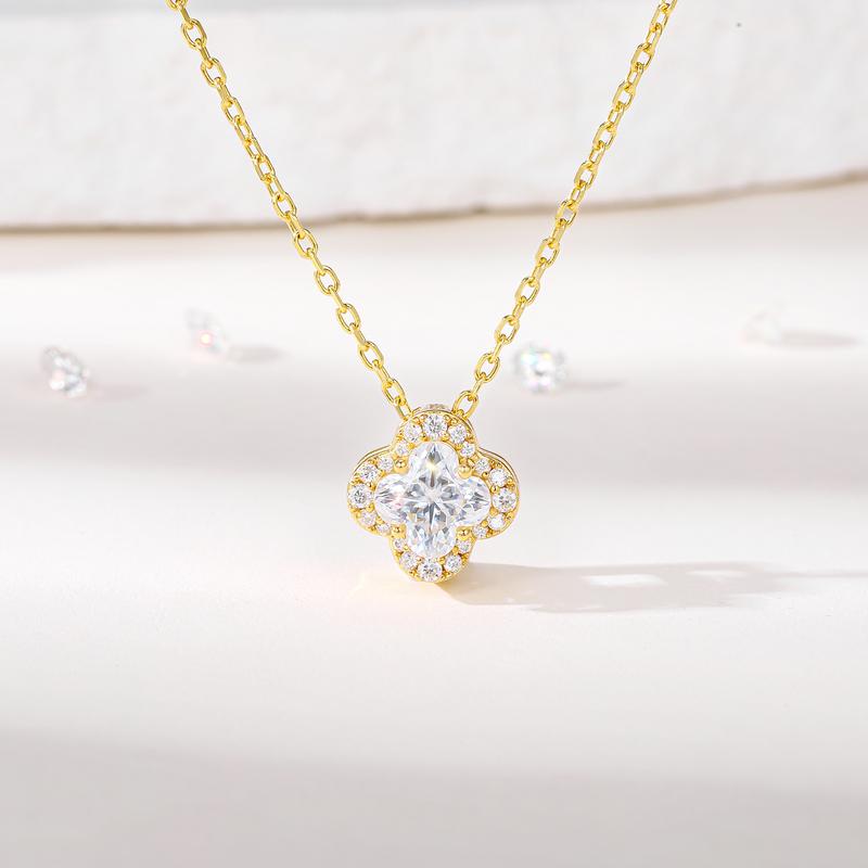 【#N351】UCCIYO Four-Leaf Clover Shape Pendant Lab-Created Moissanite S925 Sterling Silver Moissanite Pendant Necklace For Women Men Hip Hop Jewelry Gift