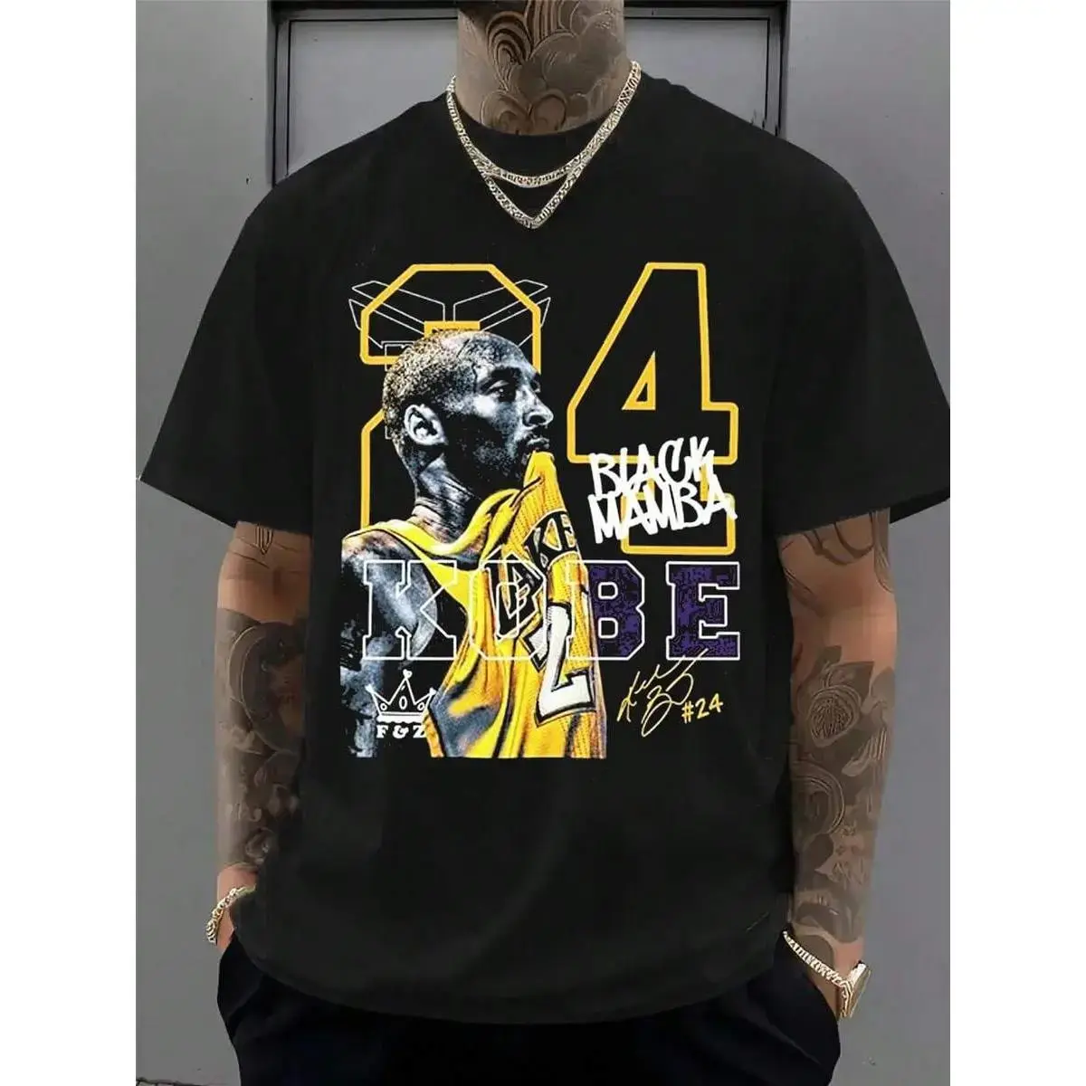 Kob.E Bryant |    Artistic Lakers Basketball Print Classic T-Shirt |     Popular Classic Apparel For Kobe Fans |    100%Cotton Loose Fit Printed Crew Neck Unisex Short-Sleeve T-Shirt