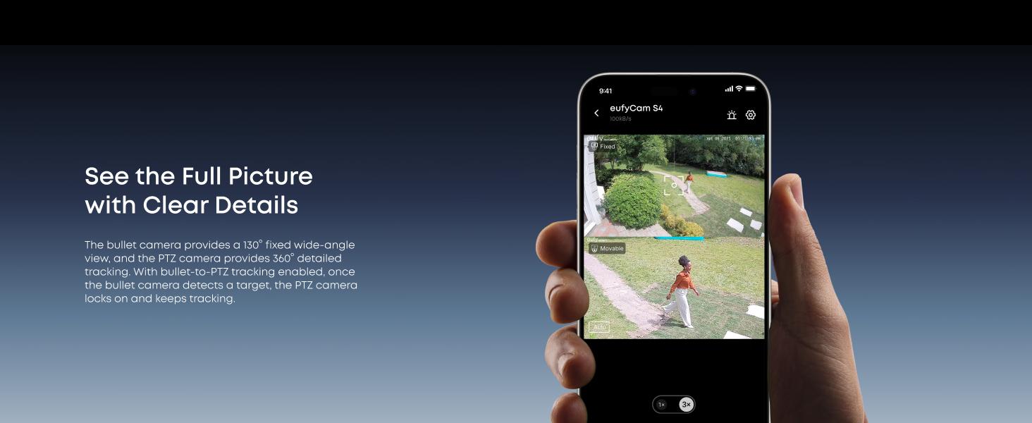 eufy Security eufyCam S4（2-Cam Kit with Homebase S380）, Solar Security Camera Wireless Outdoor, Triple Lens Bullet-PTZ Cam, 4K UHD, 360° Pan and Tilt, Auto Track, 8× Hybrid Zoom, Color Night Vision, HomeBase S380 Compatible