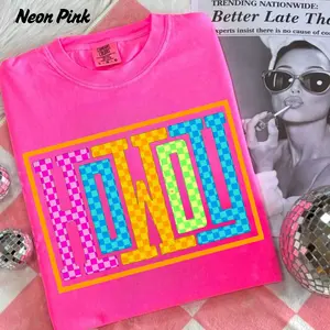 Comfort Colors Western Neon Howdy T-Shirt, Retro Patterned Howdy Sublimation, Y2K Cowgirl Shirt Design, Neon Checkered Howdy Tee, Howdy Colorful Shirt