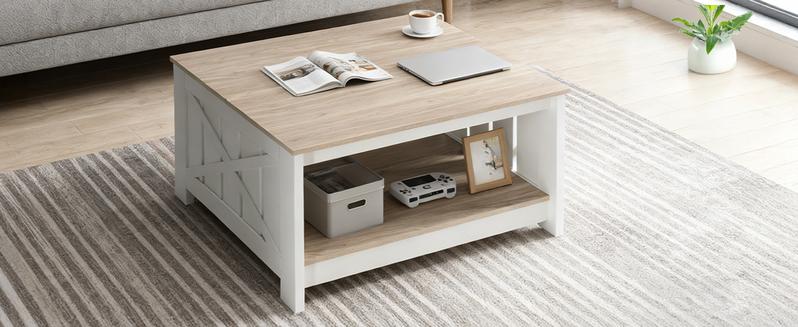 Farmhouse Square Coffee Table with Storage Shelf - 31.5" Rustic White Center Table with X-Design Side - Heavy Duty & Scratch Resistant for Living Room