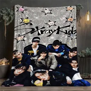 Korean Group SKZ Fashion Photo-Themed Flannel Soft Blanket, All-Season Use, Hypoallergenic and Tear-Resistant Perfect for Sofa, Bedroom Bed, Office, Camping & Travel, Ideal Christmas Gift, Wedding Party Birthday Friend Present