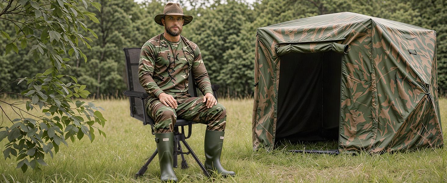 [Aecojoy Hunting Season] Hunting Chair with Detachable Cover, 360° Silent Swivel, Adjustable Height, Mesh Back, Folding Ground Seat, Armrests, Telescopic Legs, Duck Feet, 330 lb Capacity Magnetic Rangefinder Strap Carbon