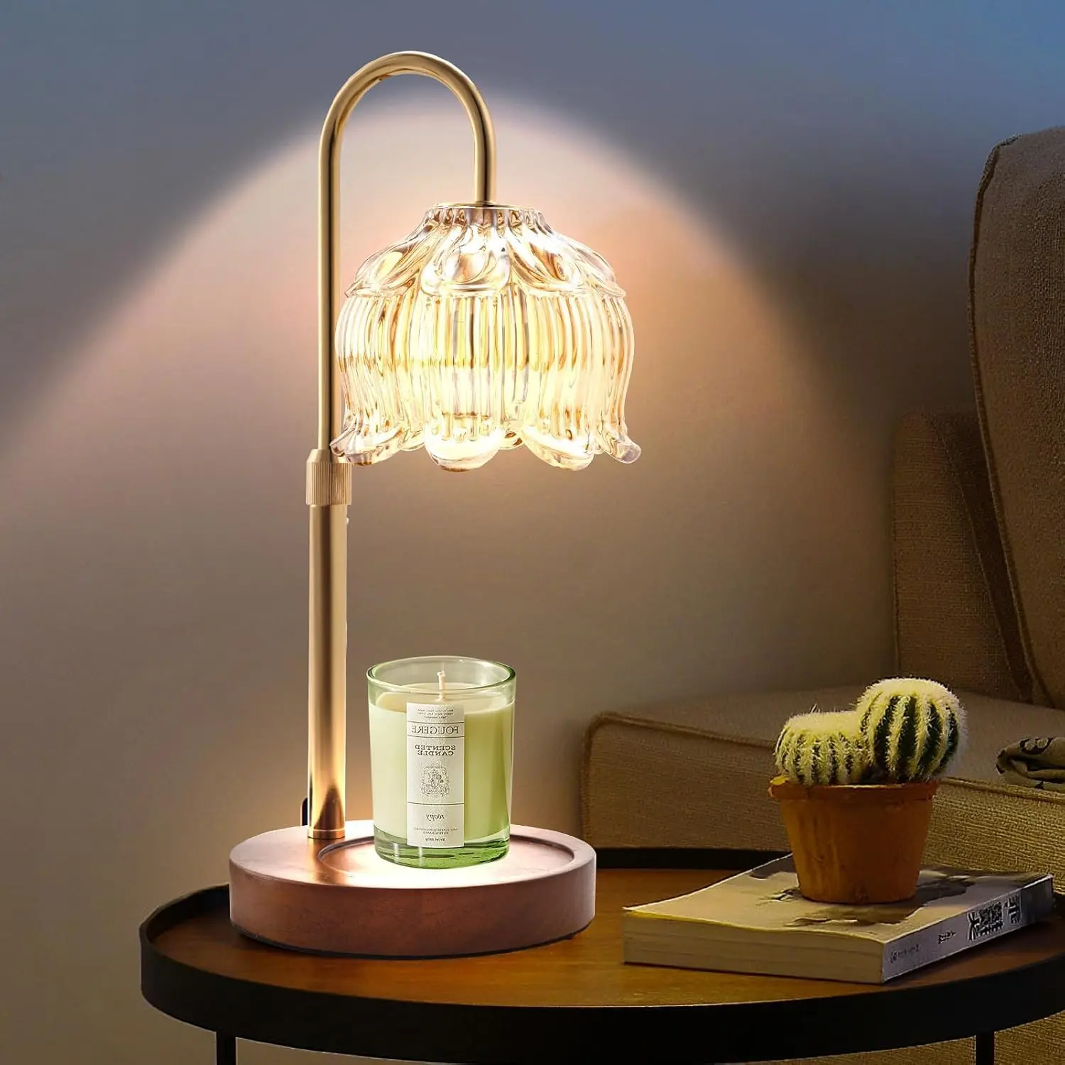 Wooden-Metal Decorative Electric Fragrance Candle Warmer Lamp with Timer, Dimmer & Light, Mom’s Christmas Birthday Gift for Women, Kitchen-Home Bedroom Decor