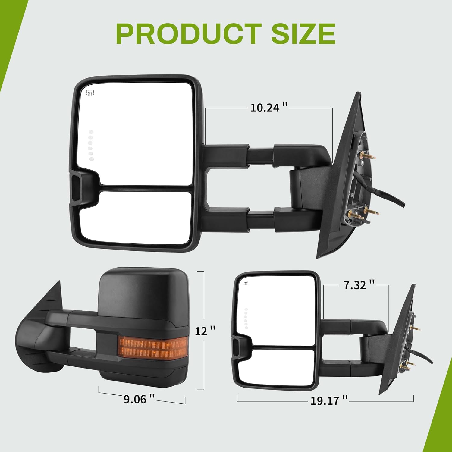 YITAMOTOR Towing Mirrors Compatible with 2007-2013 Chevy Silverado GMC Sierra 1500 2500HD 3500HD Extendable Power Heated Amber LED Turn Signal Manual Telescoping Folding Black Housing