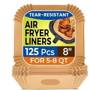 Air Fryer Paper Liners, 125Pcs Parchment Paper, Air Fryer Liners Disposable for Microwave, Non-Stick Air Fryer Liner Square Free of Bleach (8IN)