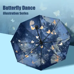 Butterfly Dance Oil Painting Umbrella – Auto Open/Close, UPF 50+ Sun & Rain Protection,High Quality Water-proof Folding Umbrella,Portable For Travel