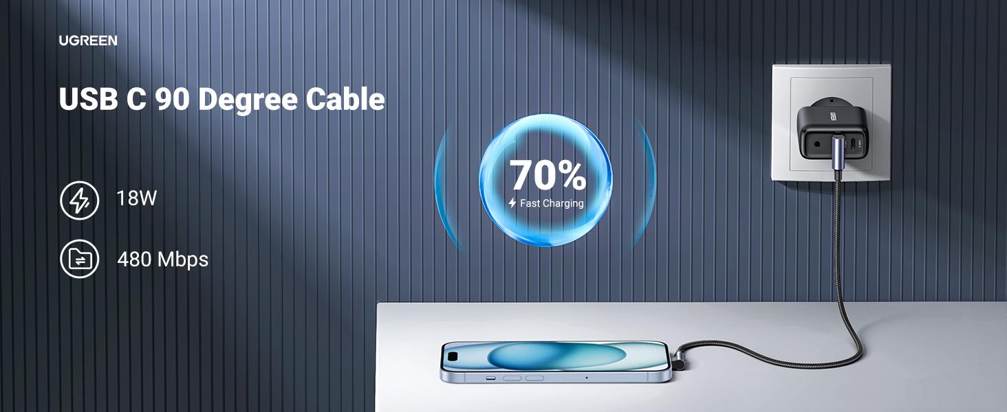 UGREEN 90-Degree USB to USB-C Cable, Fast Charging for iPhone 17/16 Pro Max/Plus, Android. Durable Cellphone Charger Cord -Deals for You,September Restock，TikTokShopBlackFriday ,TikTokShopHolidayHaul