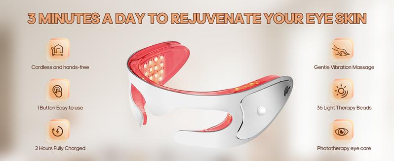 LED Red Light Therapy Eye Device,LED Light Therapy with Soothing Vibration, Adjustable Strap & Rechargeable LED Eye Mask,3 Modes Red Light Eye Mask for Skincare,Under-Eye Treatment & Rejuvenation,for Anti-Aging, Dark Circles and Wrinkles