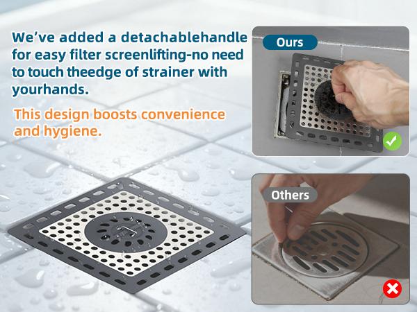 Hibbent Upgraded Shower Drain Hair Catcher, Shower Drain Cover for Bathroom Floor 4" Drain, Anti-Clogging Bathtub Drain Strainer, Stainless Steel Kitchen Sink Drain Strainer with Handle, Dark Grey